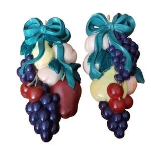 Home Interiors Kitschy Wall Decor Vintage 1995 Burwood Fruit Plaque Set 3335